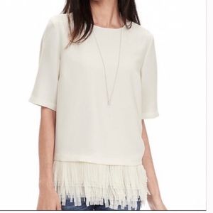 White Banana Republic blouse with fringe detail. Size L.